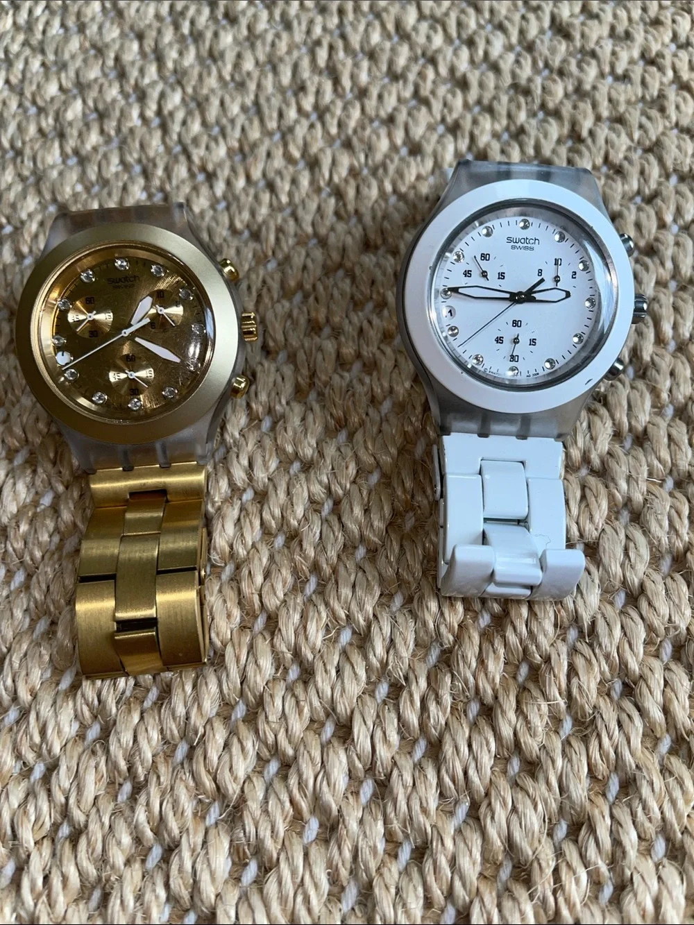 Swatch Gold and White Stainless Steel Link Wristwatches